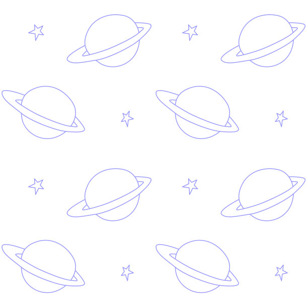 婴儿空间无缝模式。卡通行星土星和恒星的轮廓。矢量宇宙背景和纹理。适合儿童设计、布料、包装、墙纸、纺织品、服装、涂色书图片下载