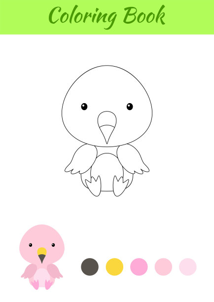涂色页小婴儿火烈鸟。儿童涂色书。为学前儿童和学步儿童和可爱的动物举办的教育活动。平面卡通彩色矢量股票插图。图片下载