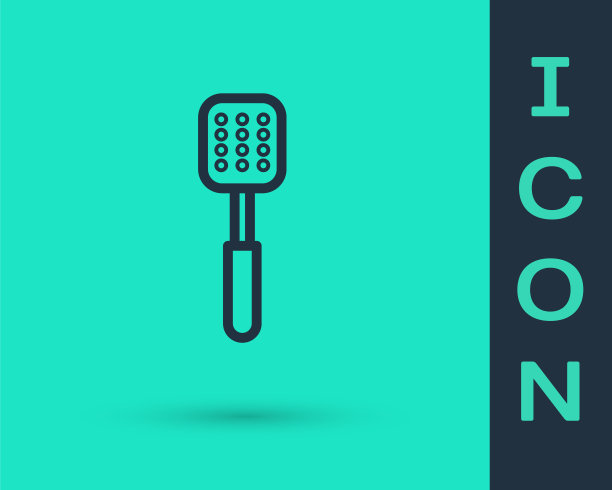 黑线抹刀图标孤立在绿色背景上。厨房抹刀图标。烧烤抹刀迹象。烧烤和烧烤工具。矢量图图片下载