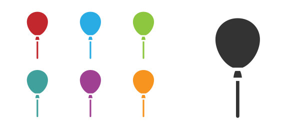 黑色气球与彩带图标孤立在白色背景。复活节快乐。设置彩色图标。向量图片下载