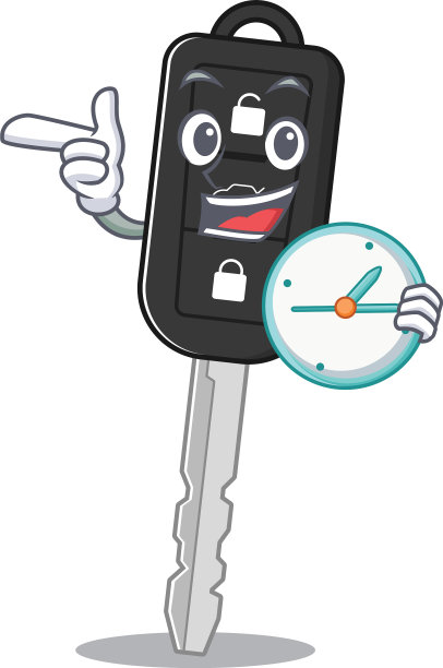 卡通人物风格的车钥匙有时钟图片下载