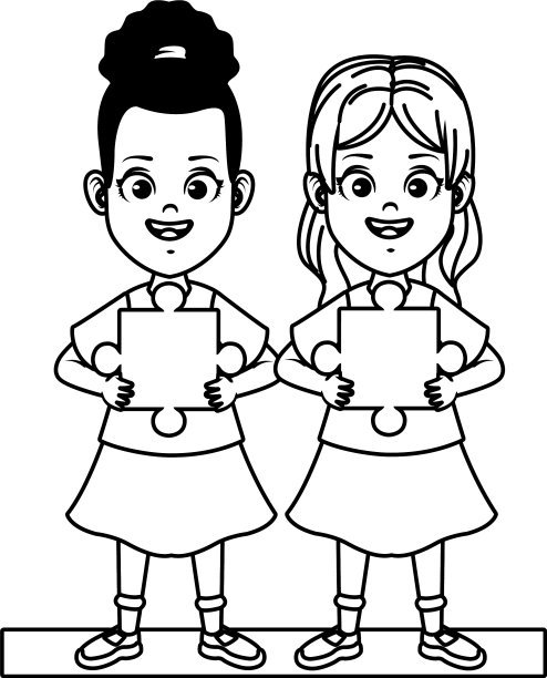 快乐的小女孩和拼图人物图片下载