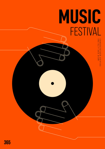 音乐海报设计模板背景与黑胶唱片和手轮廓图片下载