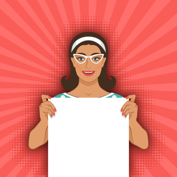 微笑的复古女人与空白海报图片下载