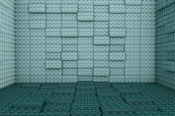 在绿色背景上的玩具砖块的3d渲染。图片下载