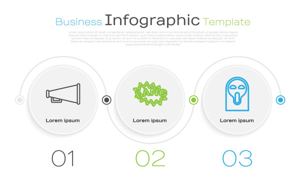 设线扩音器，砰砰文本语音泡泡气球和有趣的吓人的幽灵面具。业务信息模板。向量图片下载