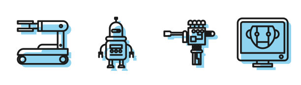 设机械手、螺丝刀、机器人、机器人和机器人图标。向量图片下载