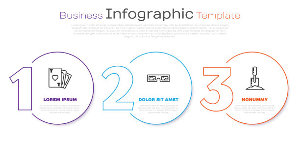Set line Playing card with heart symbol with 3D cinema glasses and Shovel in the ground设置线扑克牌与心形符号，3D电影眼镜和铲子在地上。业务信息模板。向量图片下载