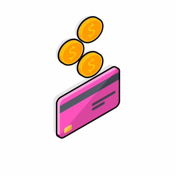 现金获取银行卡粉色右视图-黑色描边+阴影等距矢量图标图片下载