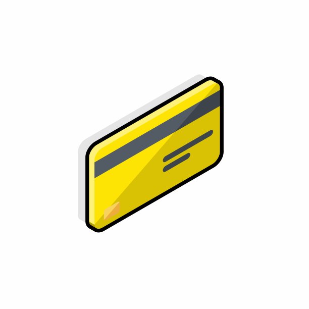信用卡黄色右视图-黑色描边+阴影图标矢量等角。图片下载