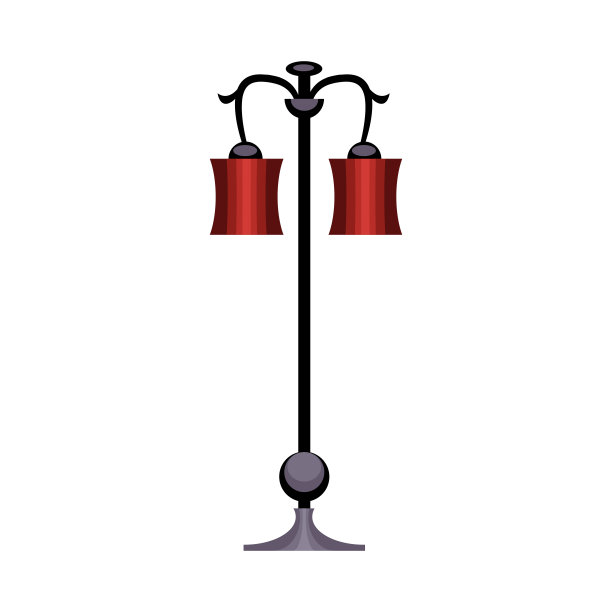 路灯。金属杆，红色灯罩，灯笼图片下载