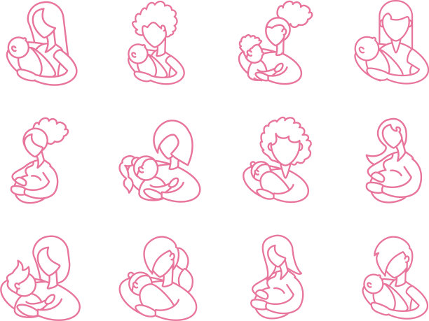 设置图标与母亲和婴儿线风格图标图片下载