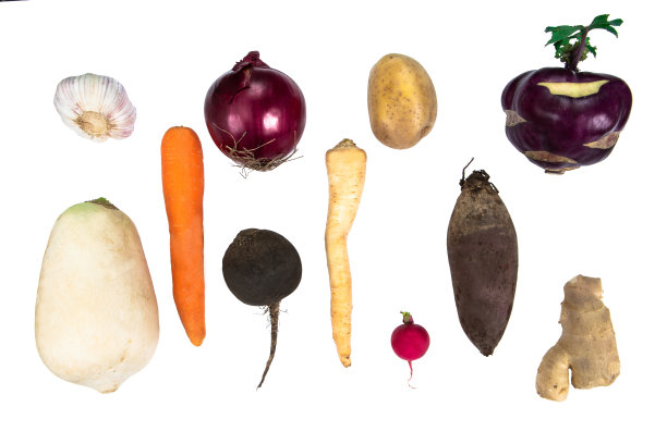 健康营养背景下的各种根菜孤立白色图片下载