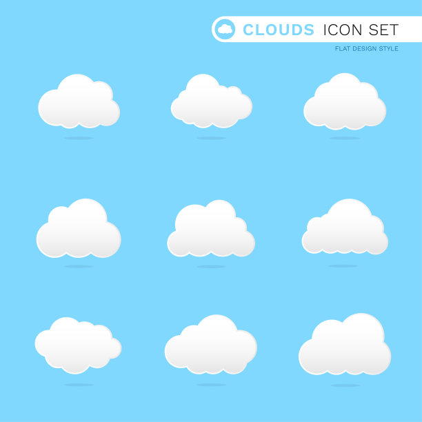 云图标上蓝色晴朗的天空背景纸平风格的卡通图片下载