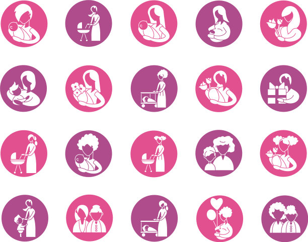 设置图标与母亲和婴儿剪影图片下载