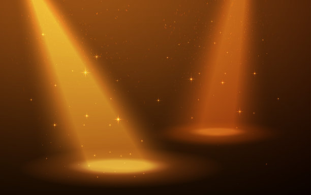 黄色聚光灯在现场。烟雾，尘埃和星星作为很好的背景。图片下载
