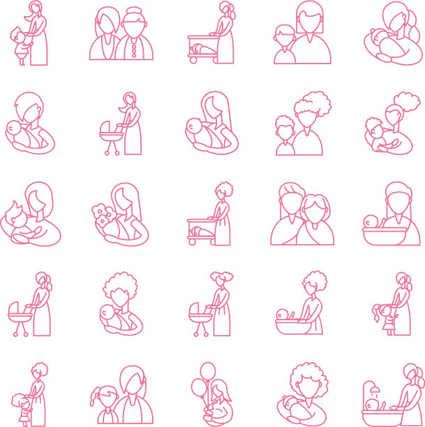 设置图标与母亲和婴儿线风格图标图片下载