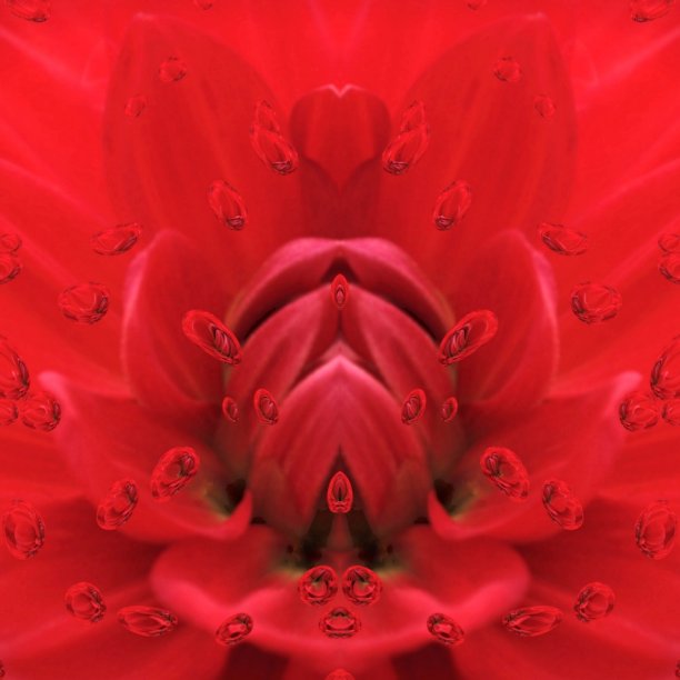 鲜艳的红色大丽花与雨滴的效果图片下载