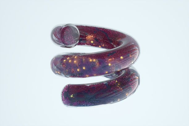 混合粒子在玻璃弹簧管，3d渲染。图片下载