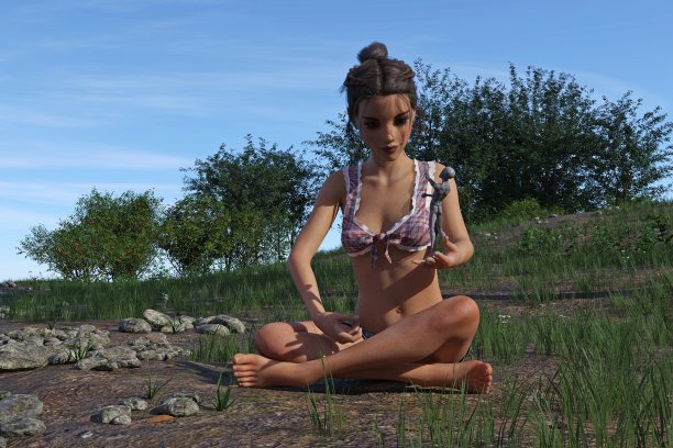 一个女人看着她手里的一个小小的灰色外星人的插图图片下载