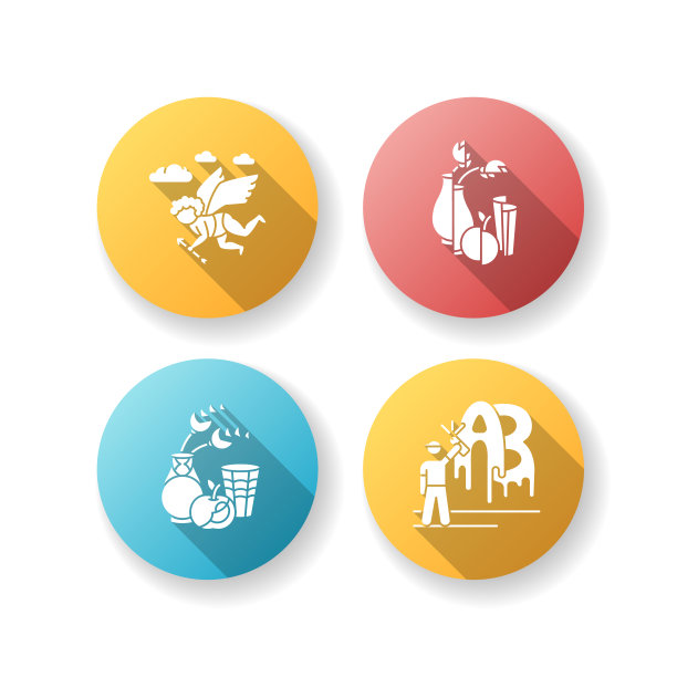 艺术运动平面设计长阴影字形图标集图片下载