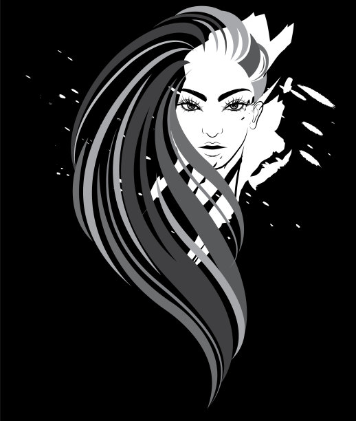 女性长发造型标志女性黑色图片下载