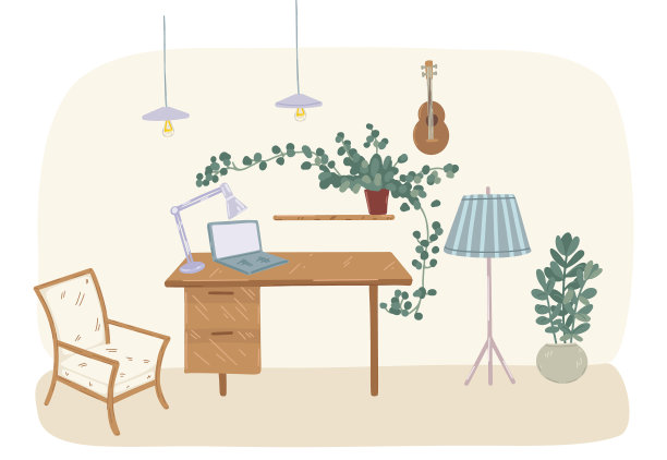 舒适的家庭办公室室内斯堪的纳维亚风格图片下载