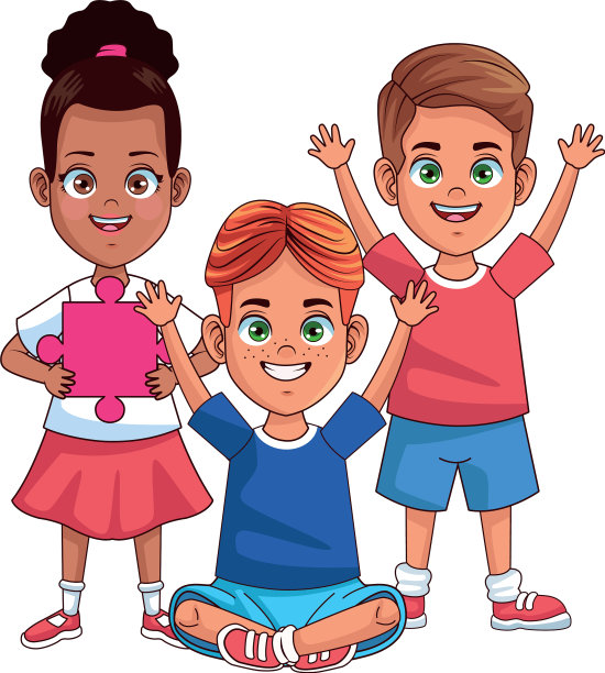 快乐的混血儿玩拼图游戏图片下载