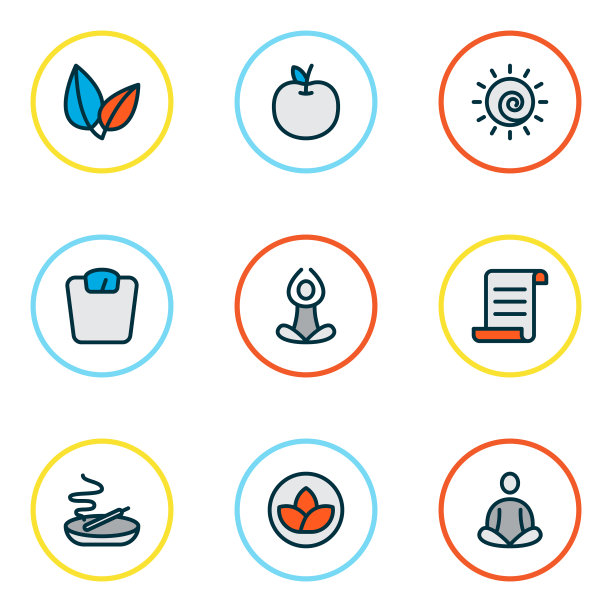 瑜伽图标彩色线设置与瑜伽燃烧图片下载