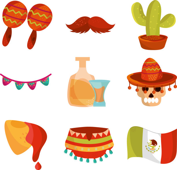 五月五日装饰活动墨西哥图标集图片下载