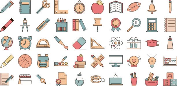 学校教育学习用品文具图标集图片下载