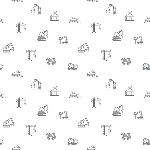 无缝模式与建筑和起重机图标在白色背景。图片下载