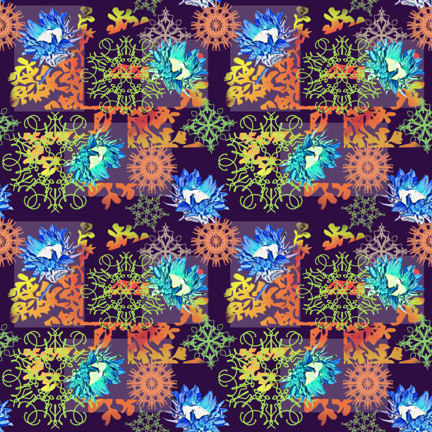 用向日葵和装饰物拼贴，图案无缝。图片下载