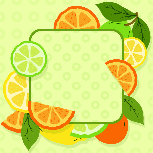 夏季热带成分。绿色的热带叶子和柠檬，“橙，酸橙”。平铺，俯视图，拷贝空间。图片下载