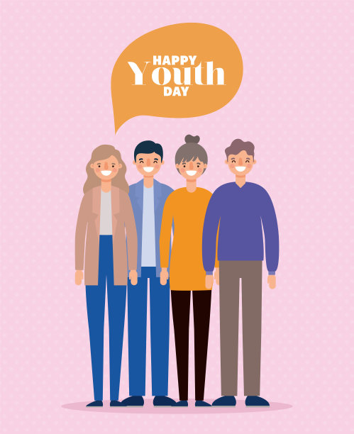 男女卡通微笑的快乐青春日矢量设计图片下载