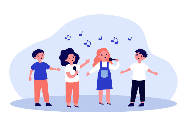 一群孩子用麦克风唱歌图片下载