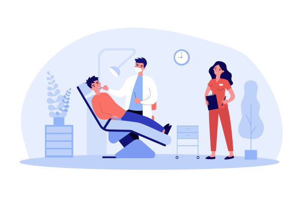 牙医在护士的协助下检查病人图片下载