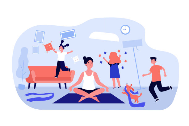 多动可爱的孩子和宠物在房间里制造混乱图片下载