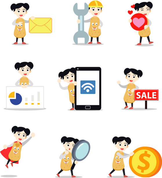 设定人物女人在可爱的土豆形状的娃娃图片下载