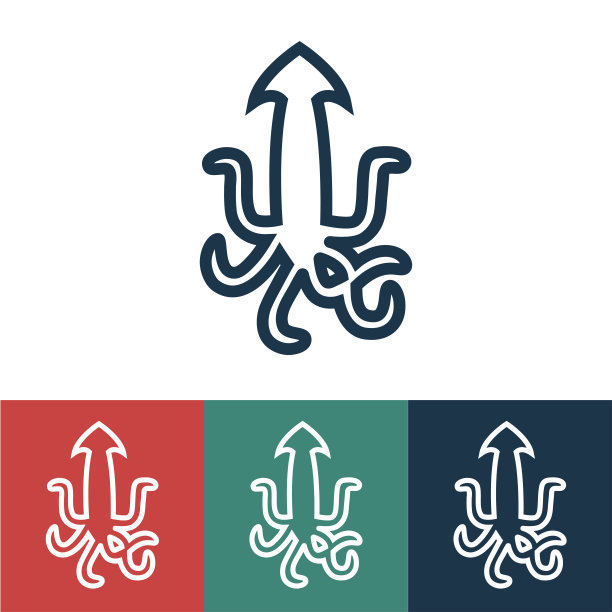 线性矢量图标与鱿鱼图片下载