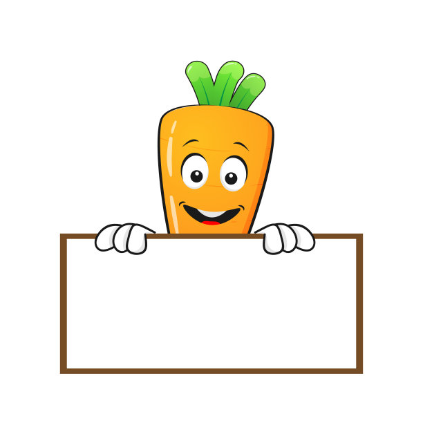 胡萝卜字符在白色的背景上持有一个白板-矢量图片下载