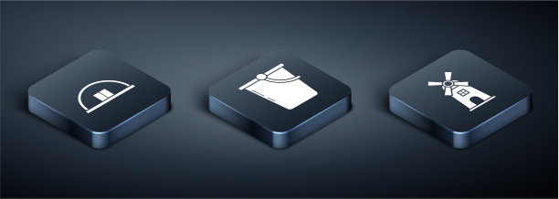 设置等距机库风车和桶图标图片下载