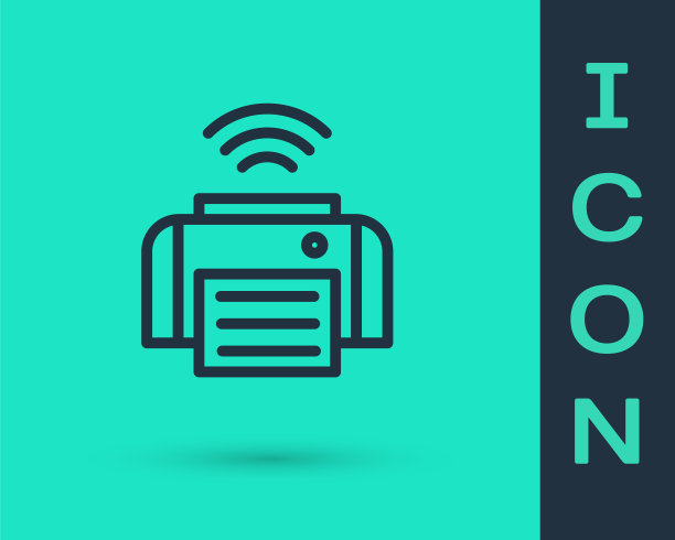 黑线智能打印机系统图标隔离在绿色背景。物联网概念与无线连接。向量图片下载