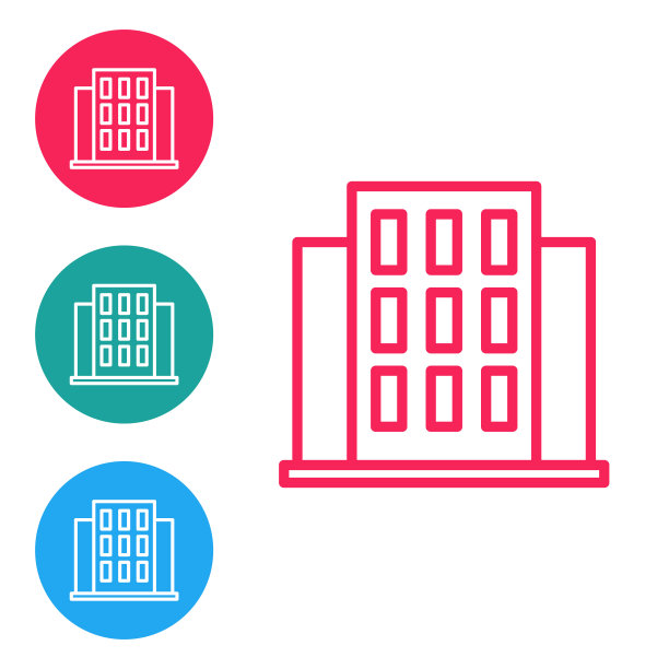 红色线房子图标孤立在白色背景。家的象征。在圆形按钮中设置图标。向量图片下载