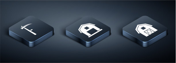 设置等距镰刀农场房屋概念和农场图片下载