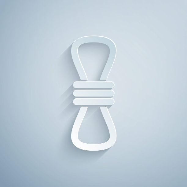 剪纸攀爬绳图标孤立在灰色背景。极限运动。运动设备。纸艺术风格。矢量图图片下载