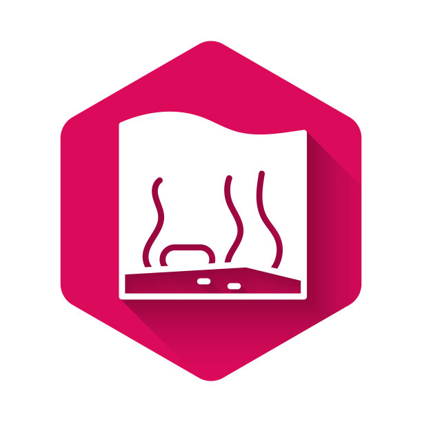 白色水族馆图标孤立的长阴影。家庭和宠物的水族馆。粉色六角形按钮。向量图片下载