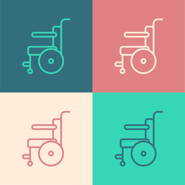 流行艺术线轮椅残疾人图标隔离在彩色背景。矢量图图片下载