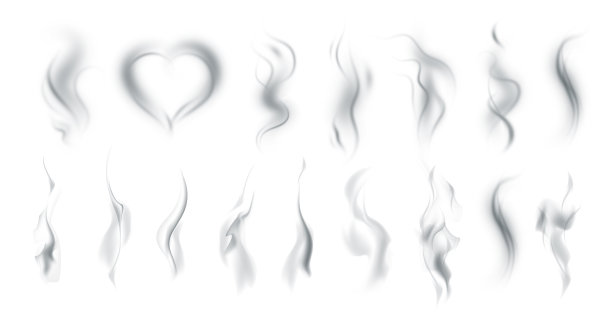 大组不同的高细节烟雾孤立在白色背景图片下载