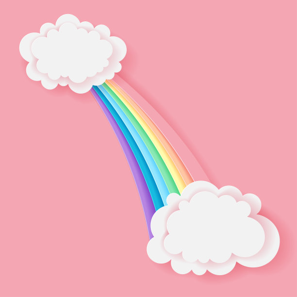 风格化剪纸彩虹和云彩的背景。纸彩色彩虹。矢量艺术和插图图片下载